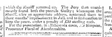 Aberdeen Journal 16 Jan 1828 Duncan Allanach - sentence