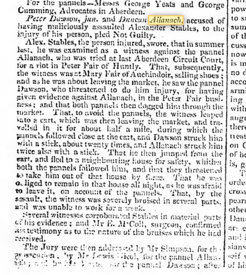 Aberdeen Journal 16 Jan 1828 Duncan Allanach