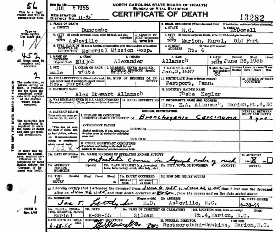 Death Certificate Elijah Allanach