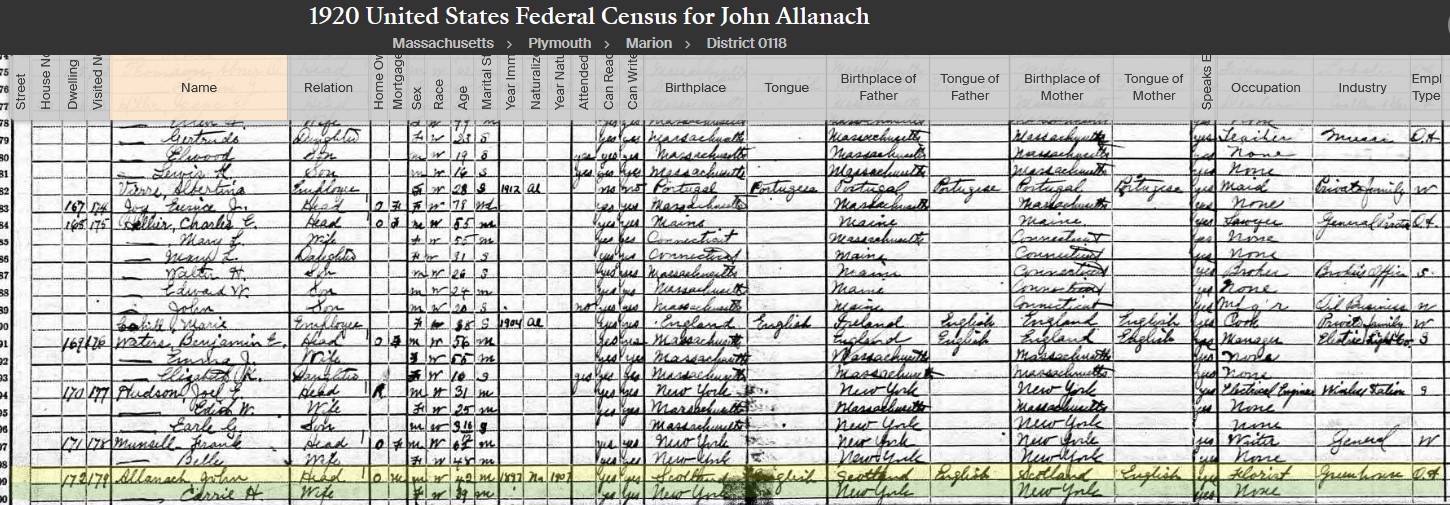 1920 Census John Allanach