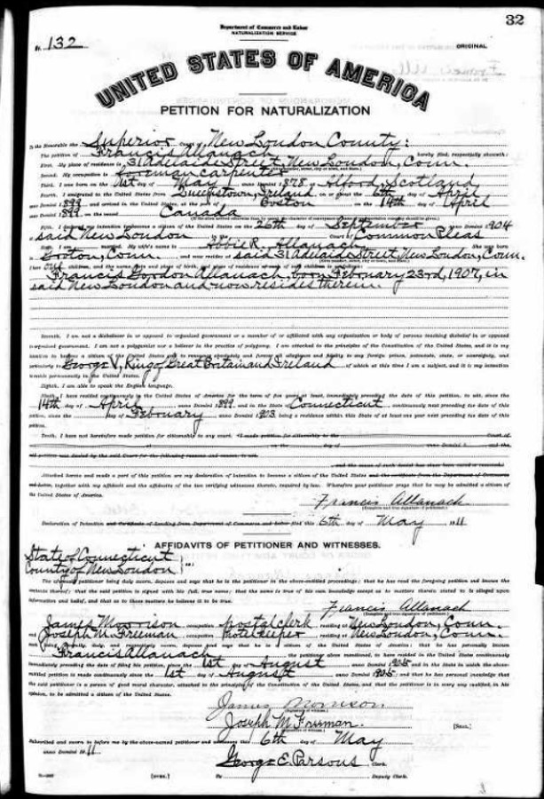 Francis Allanach petition for US citizenship