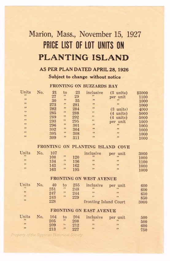 Planting island Lots for Sale 1927